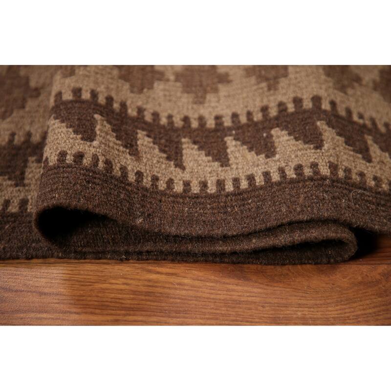 Geometric Kilim Oriental Area Rug Flat-weave Wool Carpet - 6'8"x 9'5"