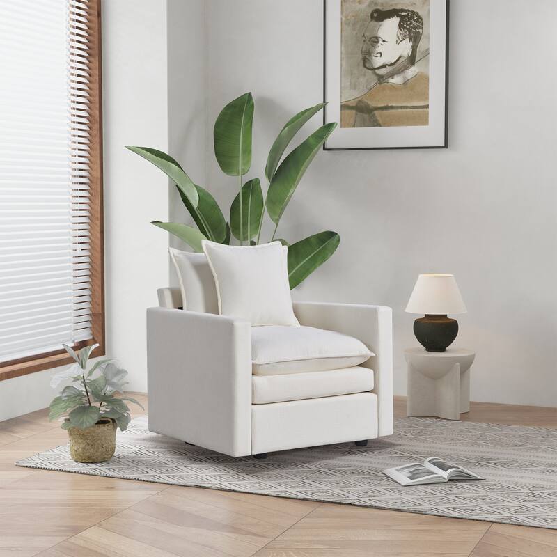 Chenille Fabric Upholstered Reading Armchair Comfy Deep Single Seat Sofa Living Room