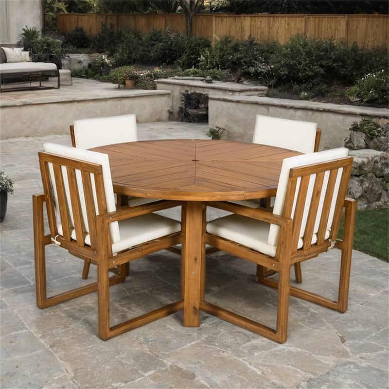 5 Piece Acacia Wood Dining Set with 4 Armchairs and a Table for Garden