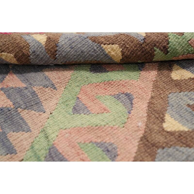 Hand Woven Oriental 100% Wool Carpet Southwestern Tribal Pink Kilim Area Rug - 10' 5'' X 5' 0''