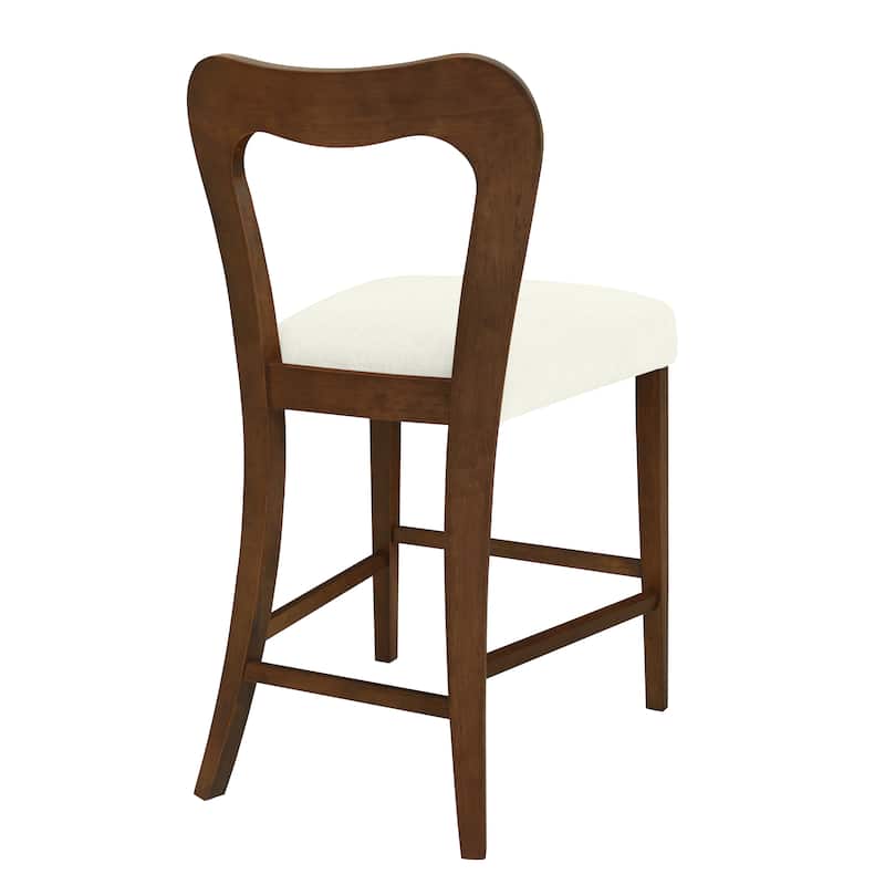 Set of 2 Walnut Counter Stools with Upholstered Seats, Rubberwood Frame, Armless Bar Height Stools