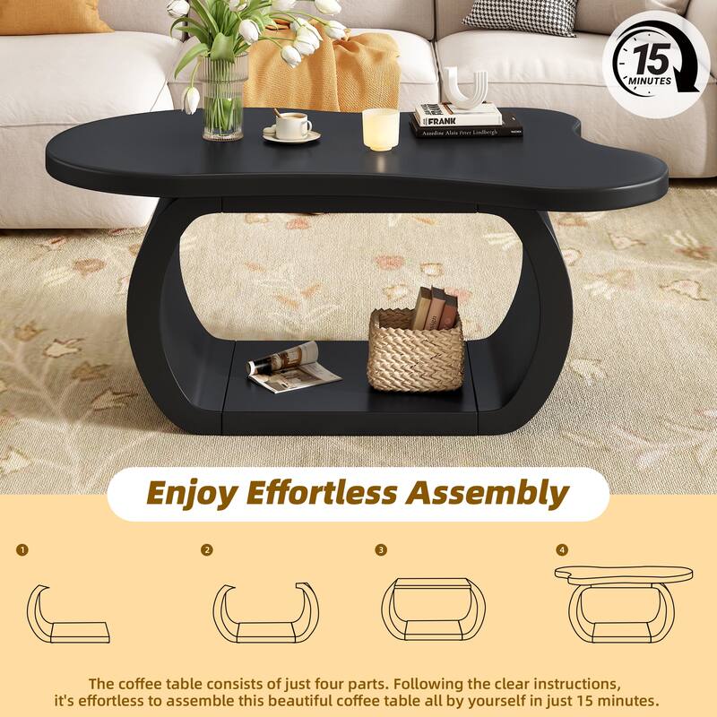 Cloud Coffee Table With 1.5" Thick Tabletop,Irregular End Table With Curved Legs, Unique Design Accent Table With Round Edge