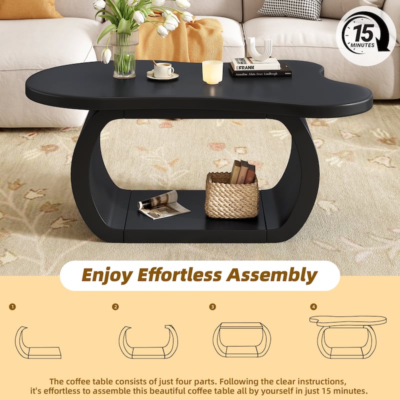 Rregular Coffee Table Cloud Shaped Table, Modern Wood Center Tables with Curved Legs for Apartment, Living Room