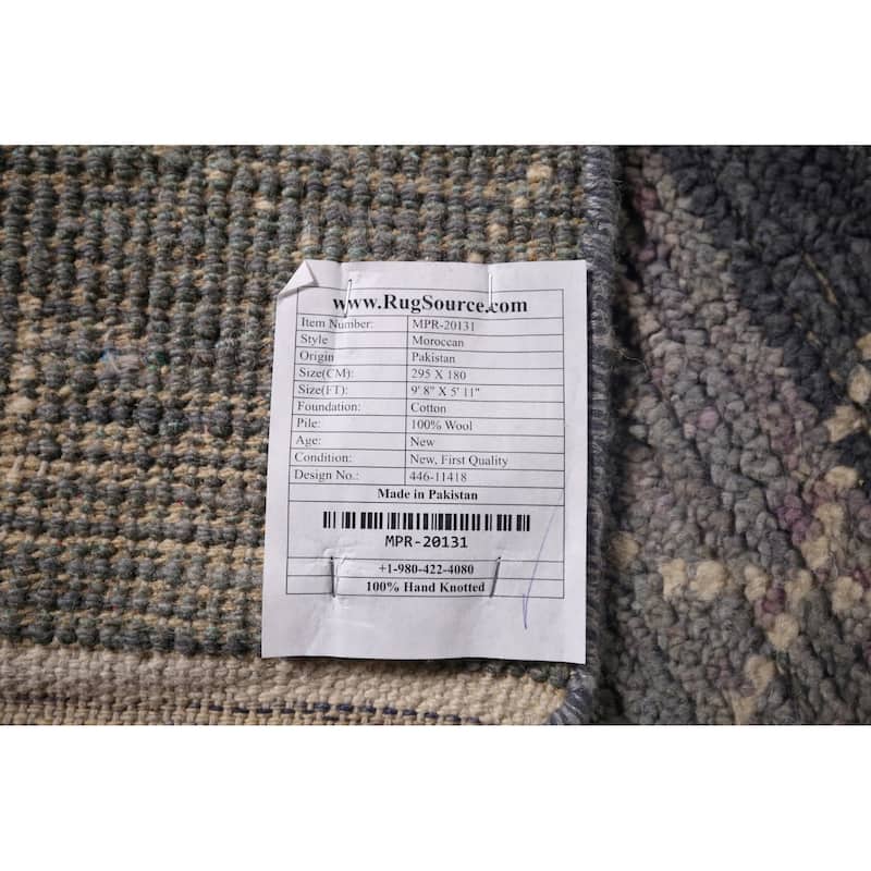 Grays & Blues Trellis Moroccan Oriental Rug Hand-Knotted Wool Carpet - 5'11"x 9'8"