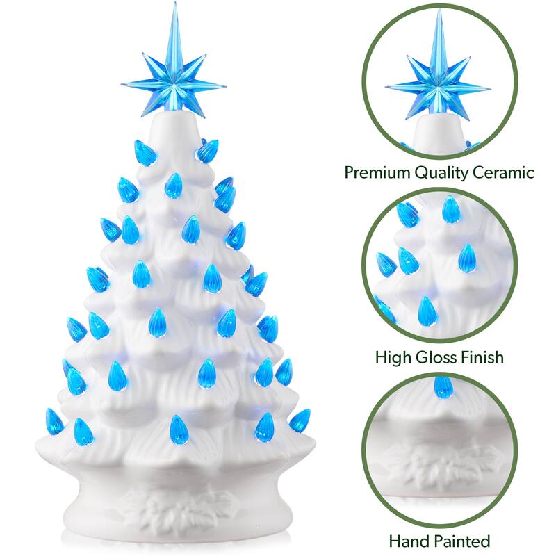 12in Hand Painted Ceramic Christmas Tree PreLit Tree with Star