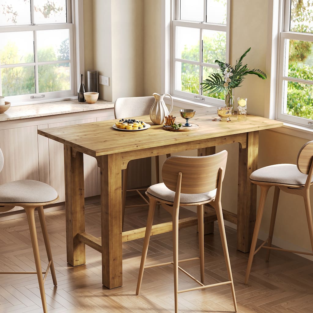 Solid Wood Bar Table, 63-Inch Long Counter Height Pub Table