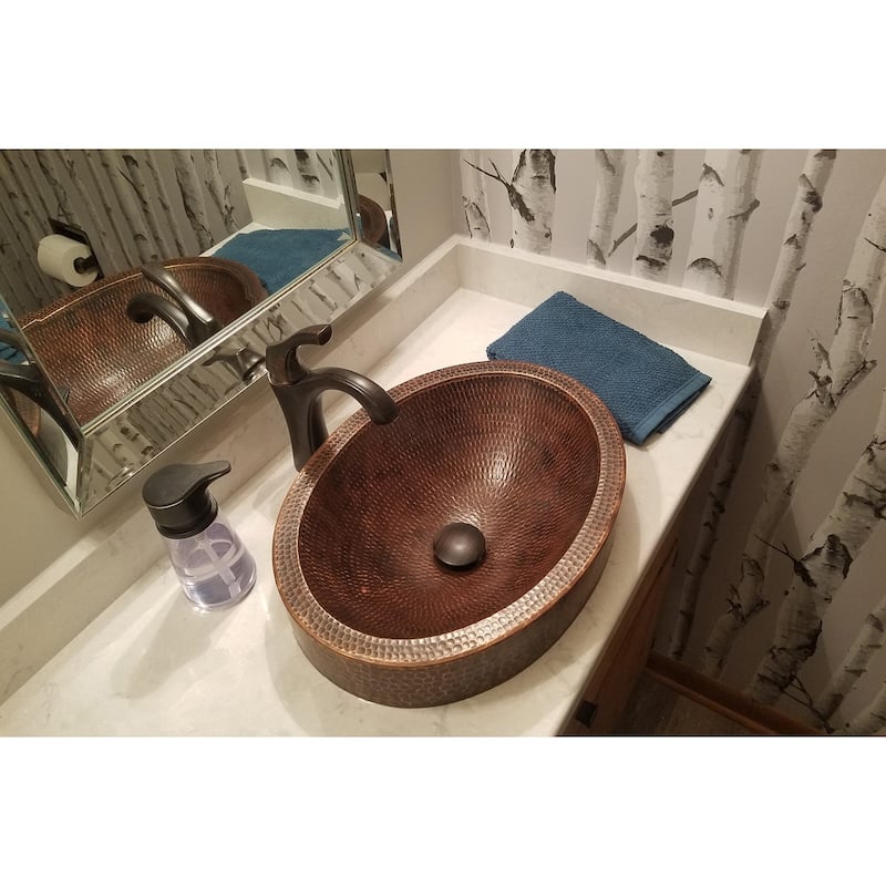 17-in Compact Oval Skirted Vessel Hammered Copper Sink (VO17SKDB)