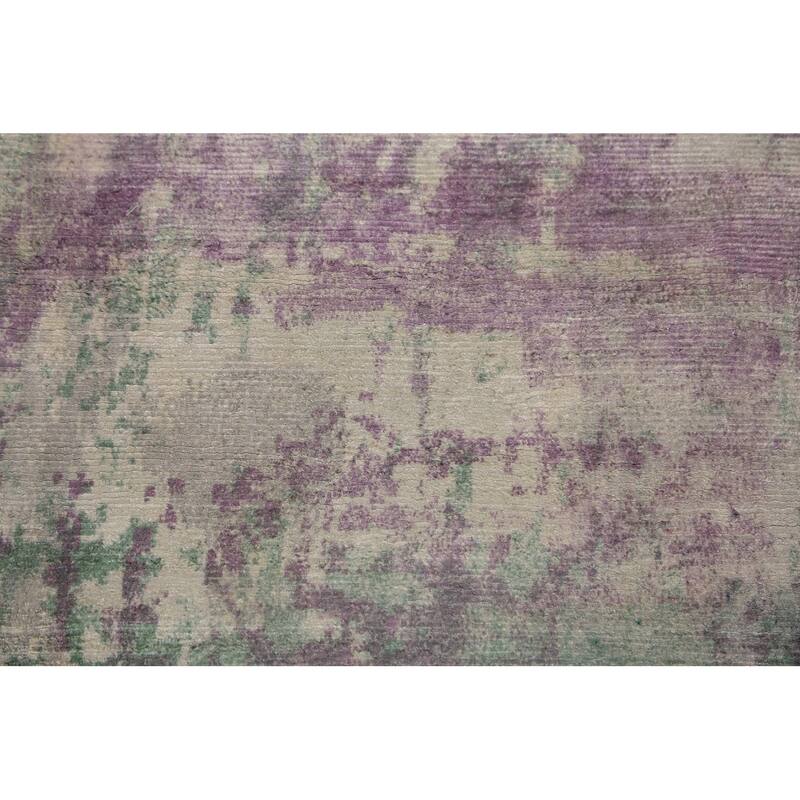 Contemporary Abstract Indian Area Rug Handmade Multi-Color Wool Carpet - 9'0"x 11'8"