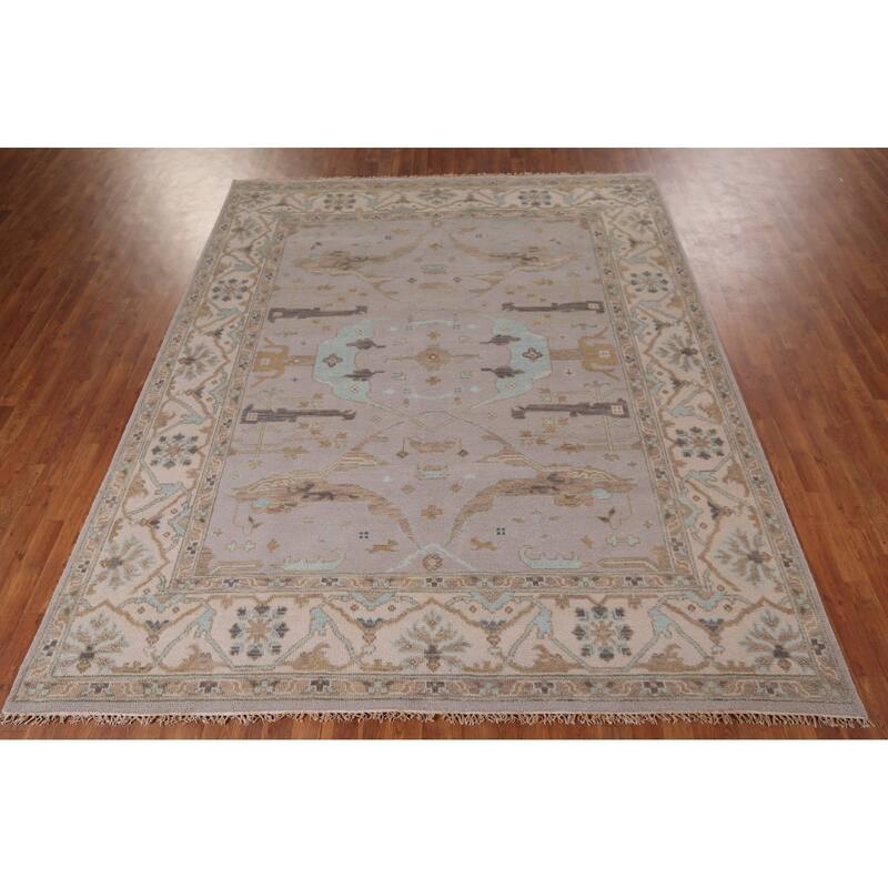 Earth Tone Oushak Indian Area Rug Handmade Wool Carpet - 8'0"x 9'9"