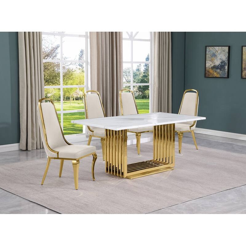Best Quality Furniture D310/1-SC310-7 Dining Set with 68" White Marble Top