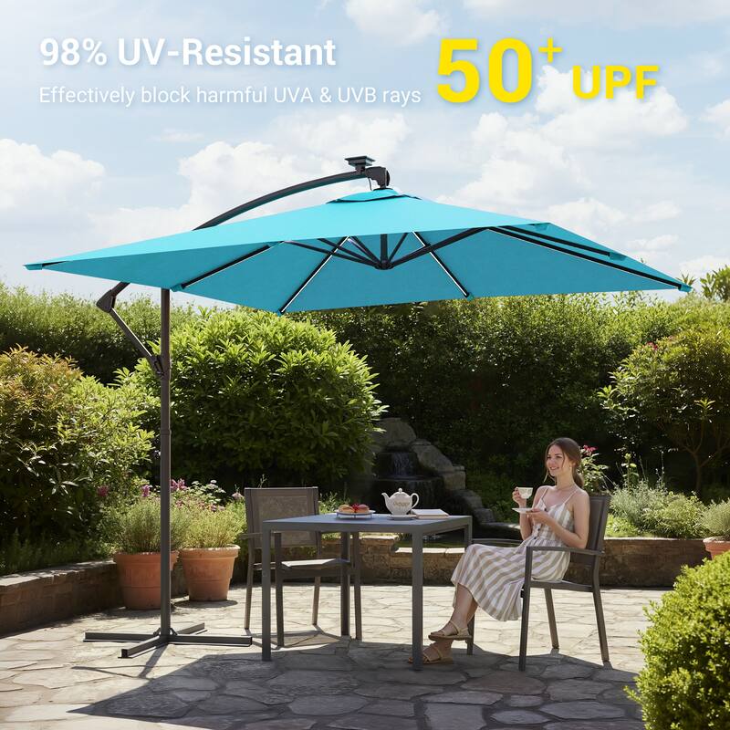 Sonkuki Outdoor 8.2x8.2FT LED lighted Patio Offset umbrella for Garden