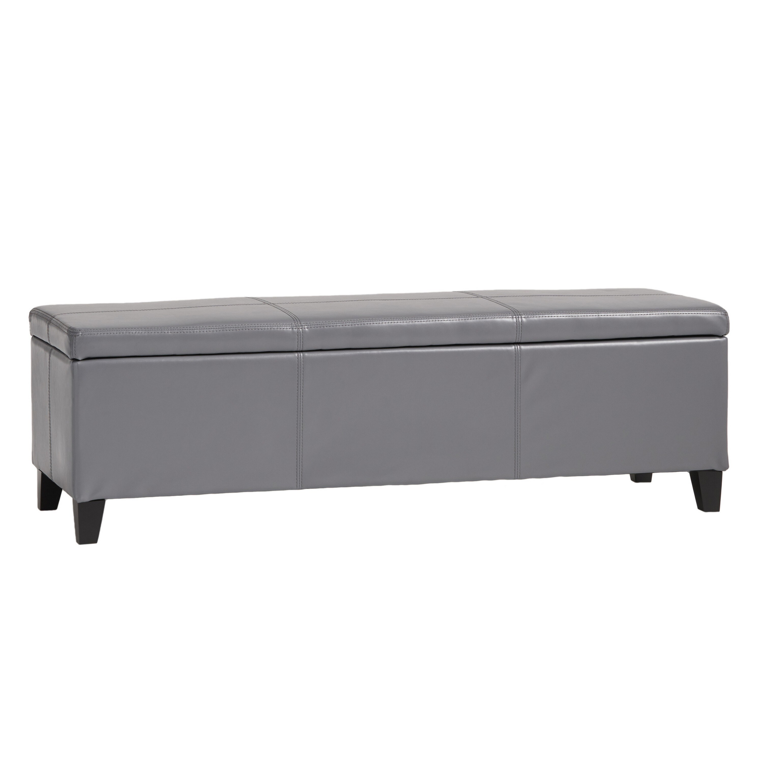 Elias Storage Ottoman Bench, Gray Faux Leather, Stitch Detail, 51