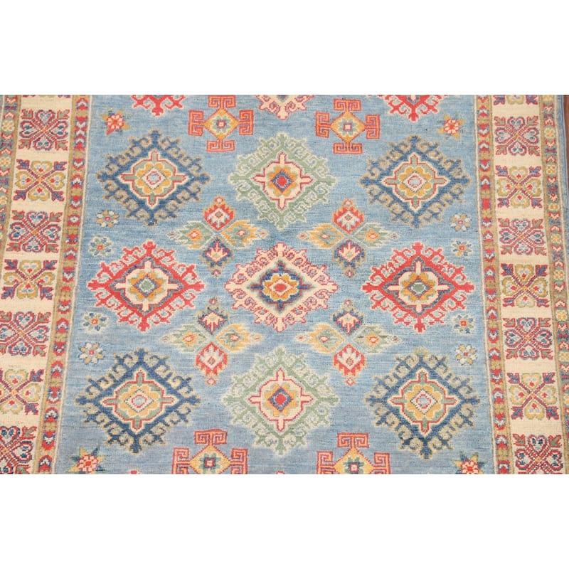 Light Blue Traditional / Geometric Kazak Rug Handmade Wool Carpet - 3'11"x 5'10"