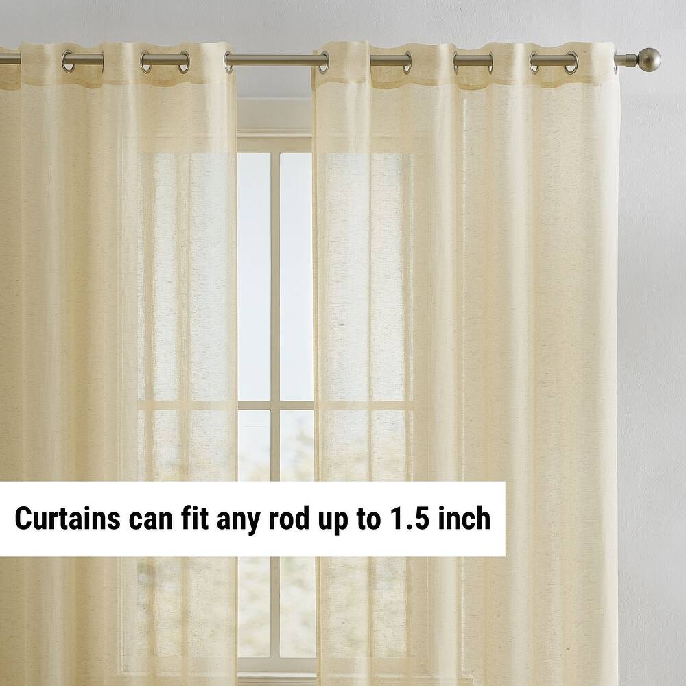 HLC.me Sierra Burlap Flax Linen Semi Sheer Light Filtering Transparent Window Grommet Thick Curtains Panels - Set of 2