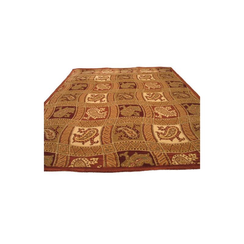 Red Hand-Tufted Wool Transitional Fazel Rug, 7'9 x 9'9, Bold Vibrant Statement Rug - L