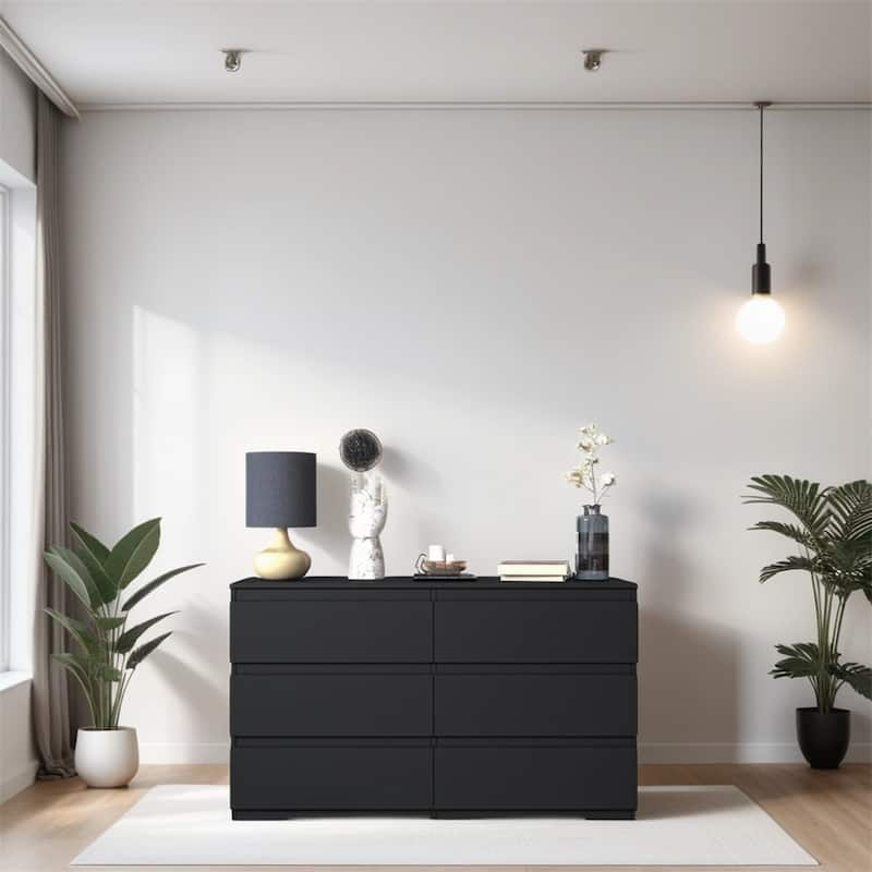6 Drawer Double Dresser with No Handles