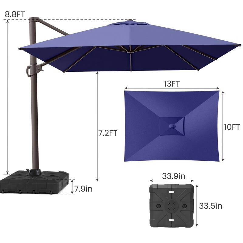 Outdoor 10 x 13 FT Shade Canopy Patio Cantilever Offset Umbrella with Base