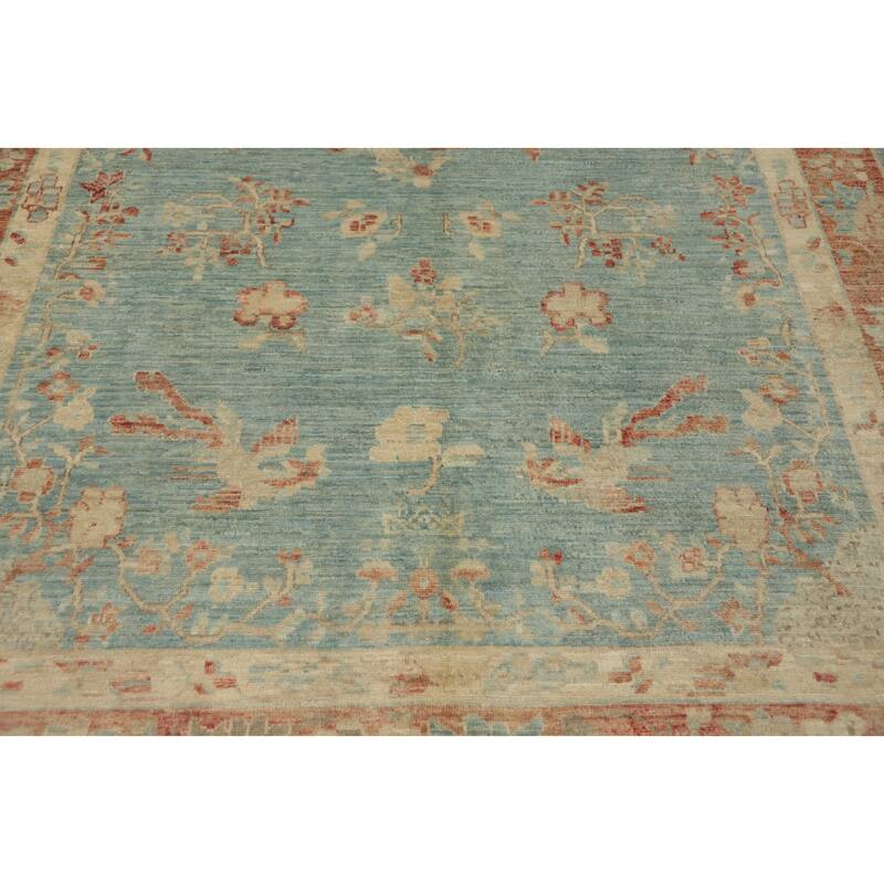 Hand Knotted Oriental 100% Wool Carpet Traditional Floral Navy Blue & Blues Ziegler Area Rug - 8' 11'' X 6' 1''