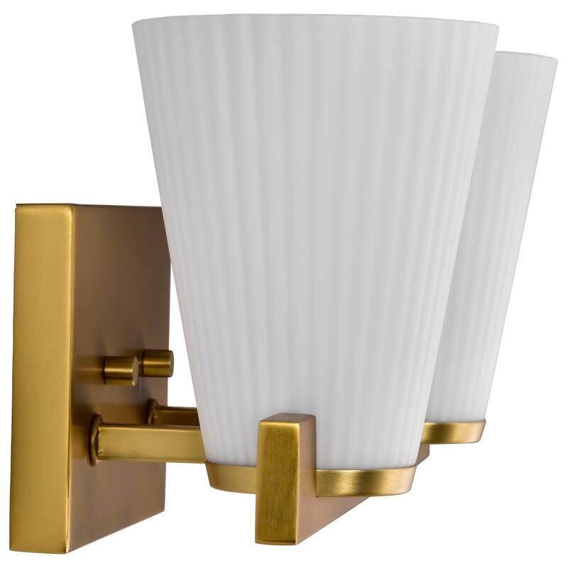 Royale 2 Light Vanity Burnished Brass Finish Ribbed White Glass - Burnished Brass