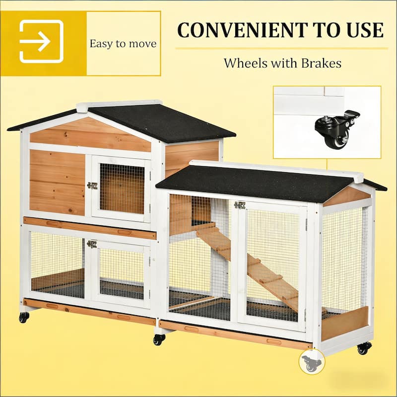 Pet Hutch,Mobile Wooden Rabbit Hutch is designed for convenient cleaning - Black,White,Yellow