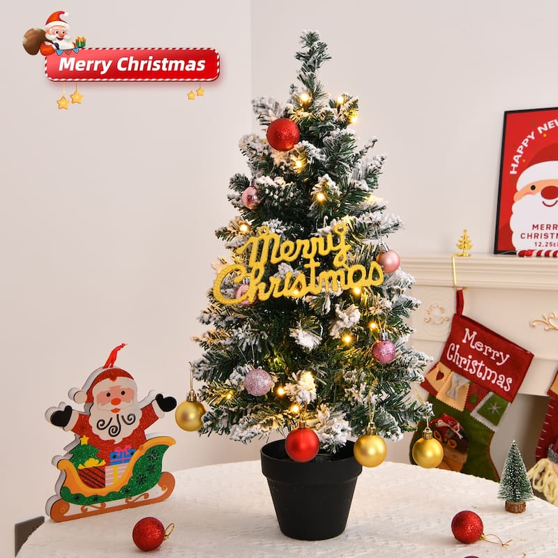 2ft Snowy Green Prelit Christmas Tree with LED Lights and Stable Plastic Base for Tabletop - 2 Feet