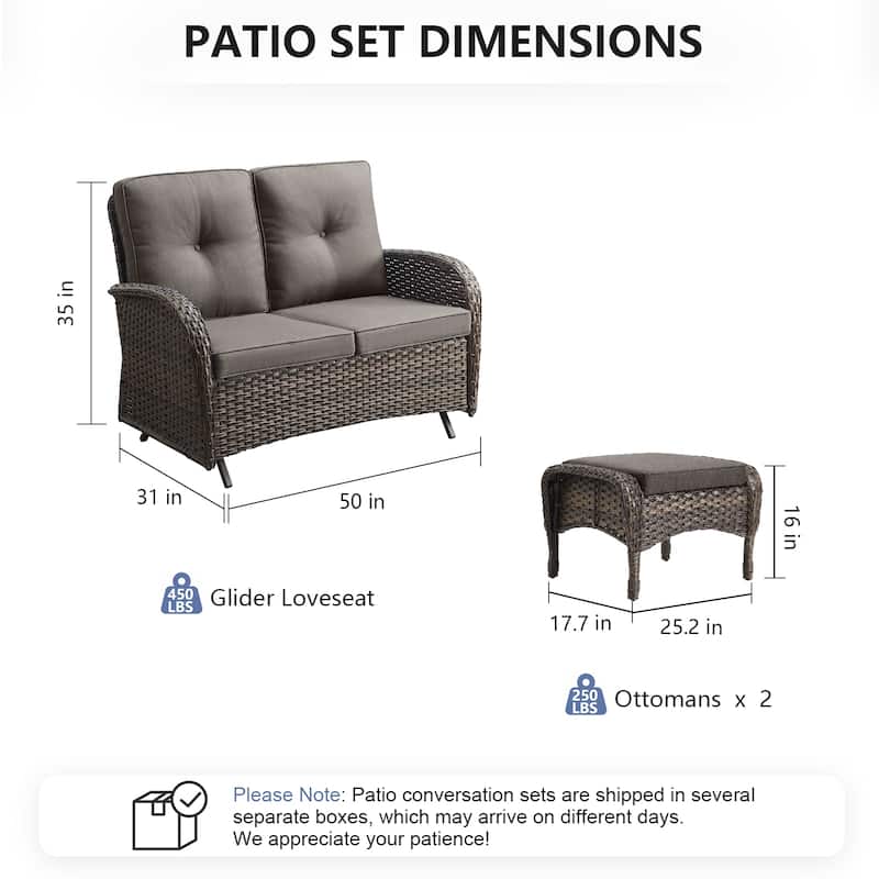 Pocassy 3 Pieces Glider Sofa Loveseat with Ottomans