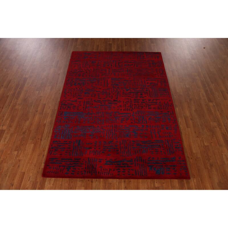 Contemporary Modern Indian Area Rug Handmade Wool Carpet - 5'3" x 7'7"
