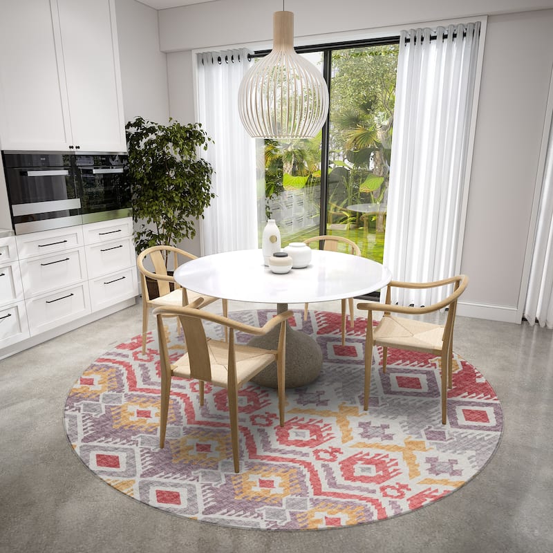 Indoor/ Outdoor Addison Yuma Southwest Ikat Washable Area Rug - 8' x 8' - Purple