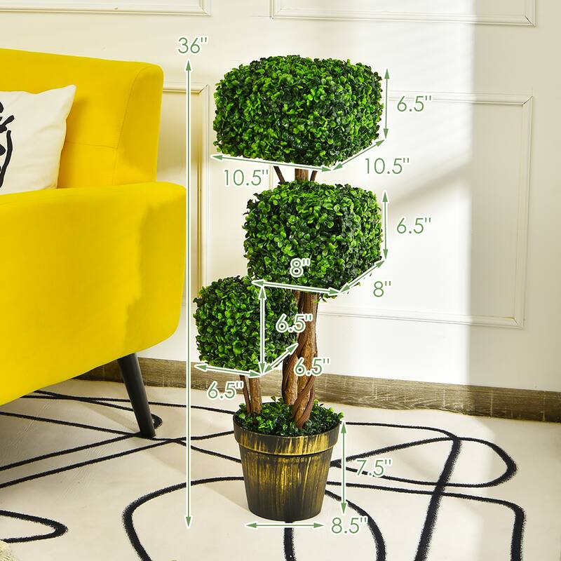 Costway 3FT Artificial Boxwood Topiary Tree UV Protected Indoor - See details