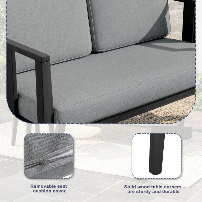 Outdoor Patio Wood Loveseat with Cushion