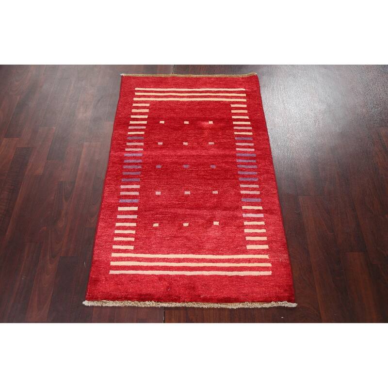 Geometric Gabbeh Kashkoli Oriental Area Rug Hand-knotted Wool Carpet - 2'7" x 4'2"