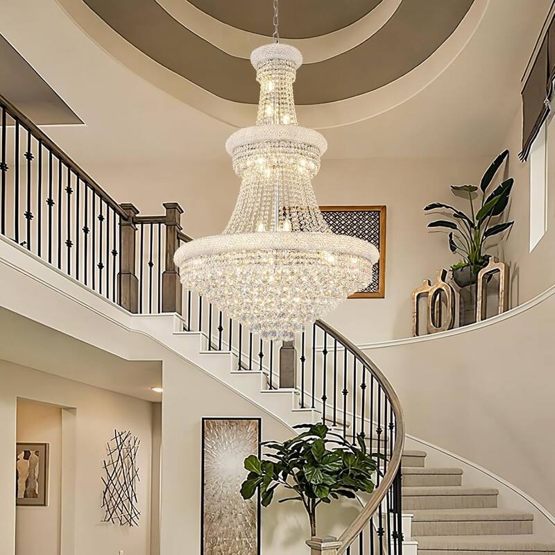KAYLA 19-Lights High Ceiling Chandelier Modern Gold Crystal Chandeliers Large Foyer Chandelier Fixtures