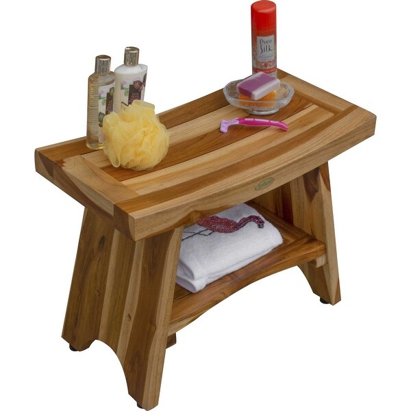 HomeRoots Contemporary Teak Shower Bench With Shelf In Natural