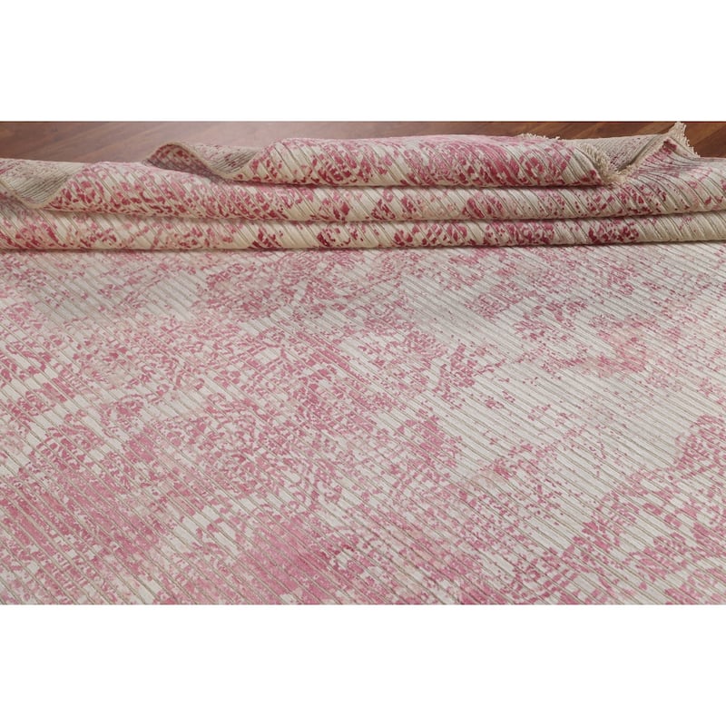 Striped Pink Abstract Modern Area Rug Hand-Knotted Wool Carpet - 6'5"x 9'8"