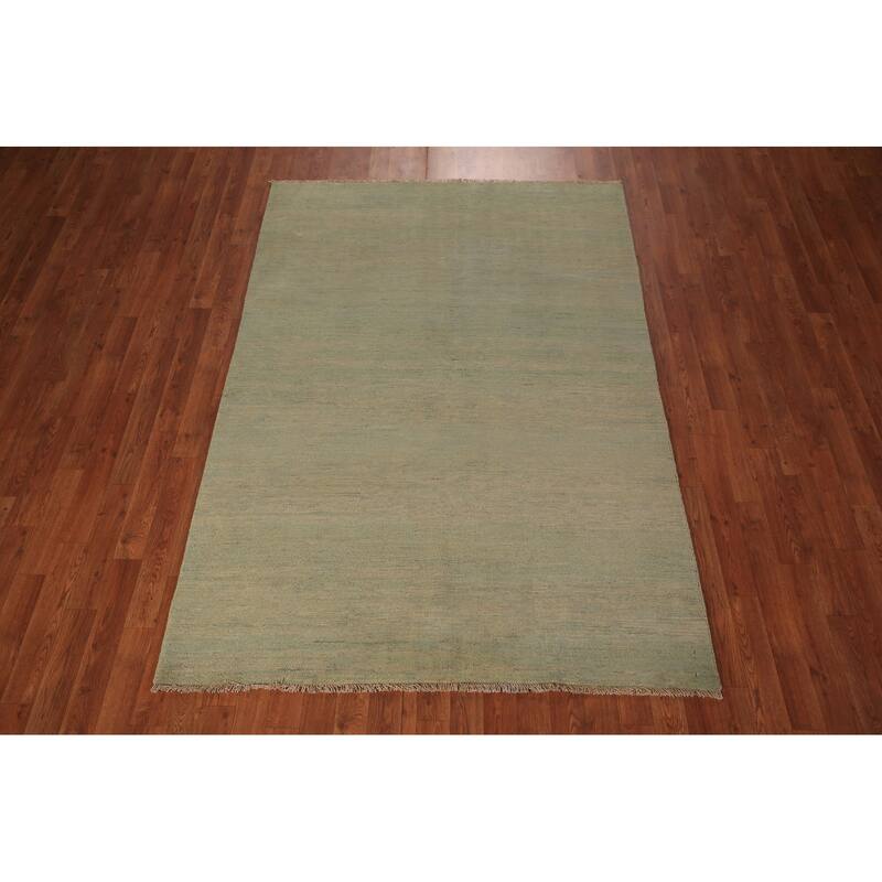 Modern Gabbeh Oriental Area Rug Handmade Green Modern Wool Carpet - 4'9" x 6'11"