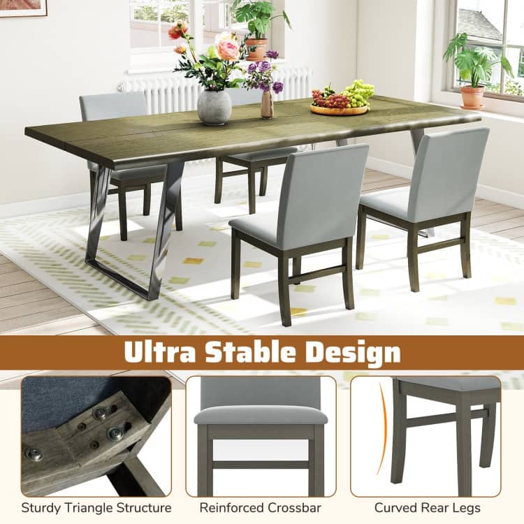 Grey Velvet Rubber Wood Dining Chairs Set of 2 with Ergonomic Design - 24" x 19" x 36"