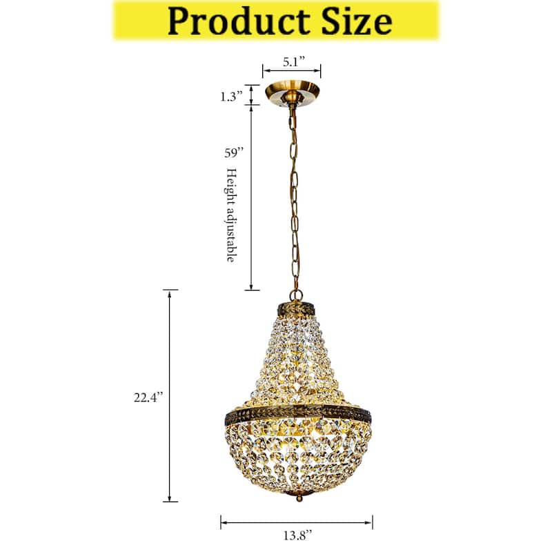 4-Light Vintage Crystal Basket Chandelier French Country Decor in Antique Gold