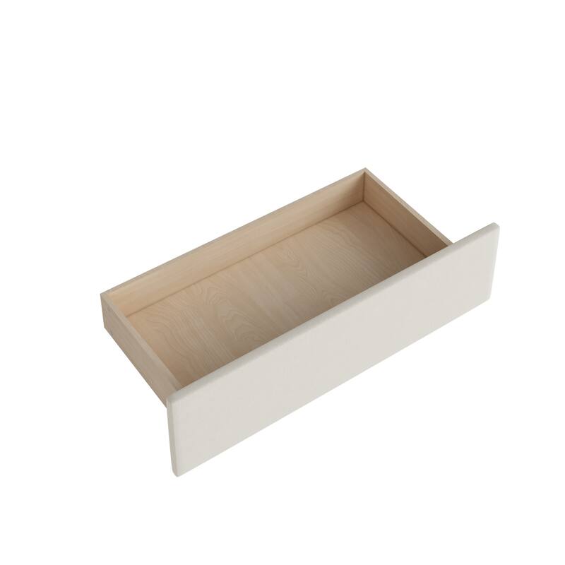 L-Shaped Twin Size Upholstered Platform Bed with Storage Drawers, Beige