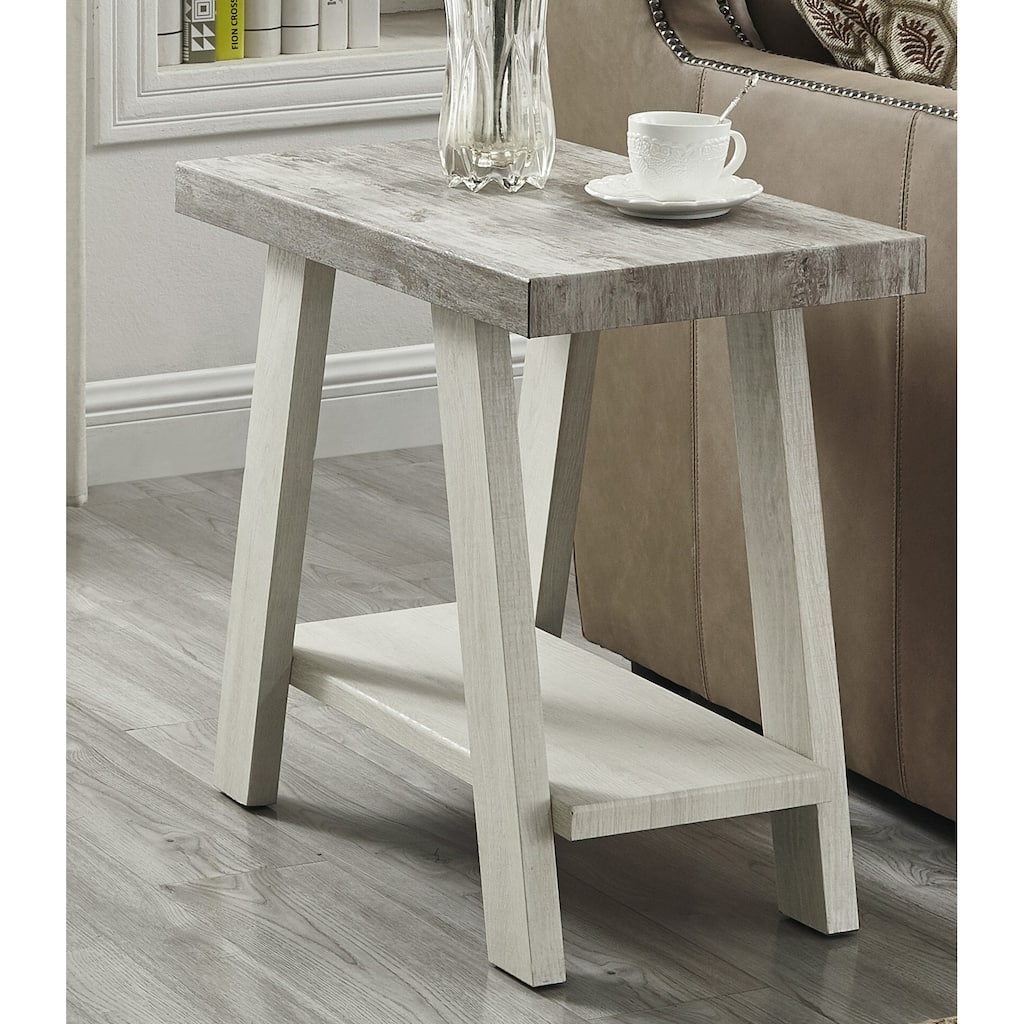 Beige Sofa Side Table with Bottom Open Shelf, Characteristic Coffee Table Snack Table Corner Table Lamp Table