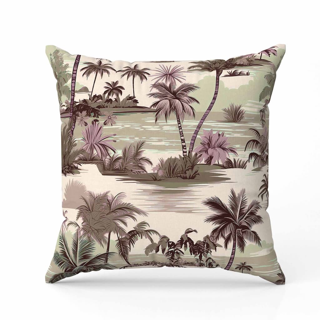 Tropical Beach Faux Suede Reversible Throw Pillow Pink and Olive