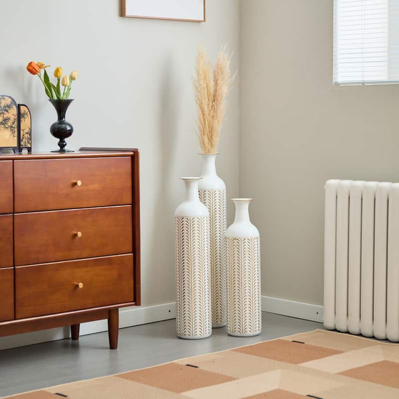 Floor metal vase modern decoration home white metal vase 3-piece set gorgeous home decoration large glazed metal vase