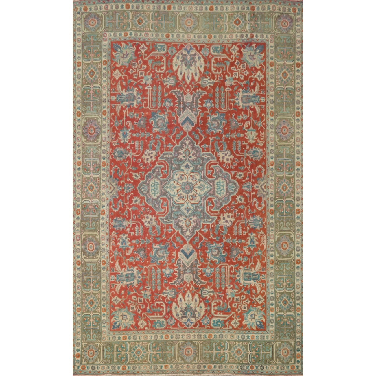 Hand Knotted Oriental 100% Wool Carpet Traditional Floral Red Tabriz Area Rug - 9' 8'' X 6' 6''
