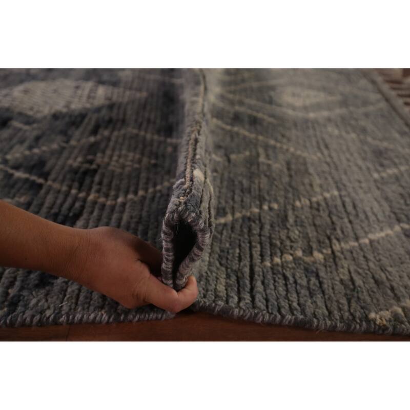 Blue & Gray Moroccan Area Rug Hand-Knotted Wool Carpet - 5'11"x 10'0"