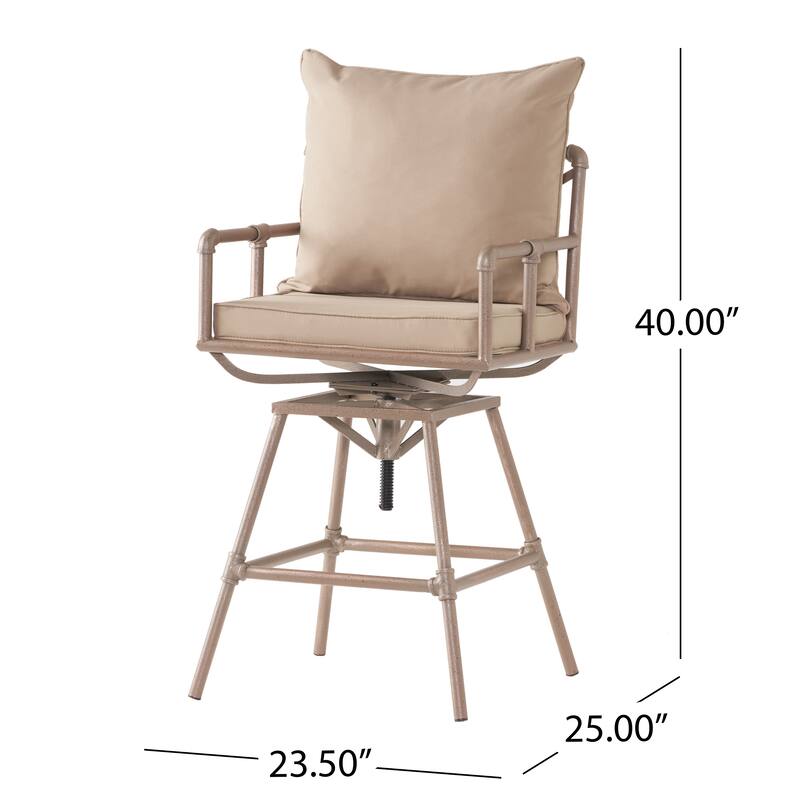 Outdoor Patio Swivel Barstool Adjustable Stool Height with Upholstered and Arm Barstool, Metal Frame Bar Chair