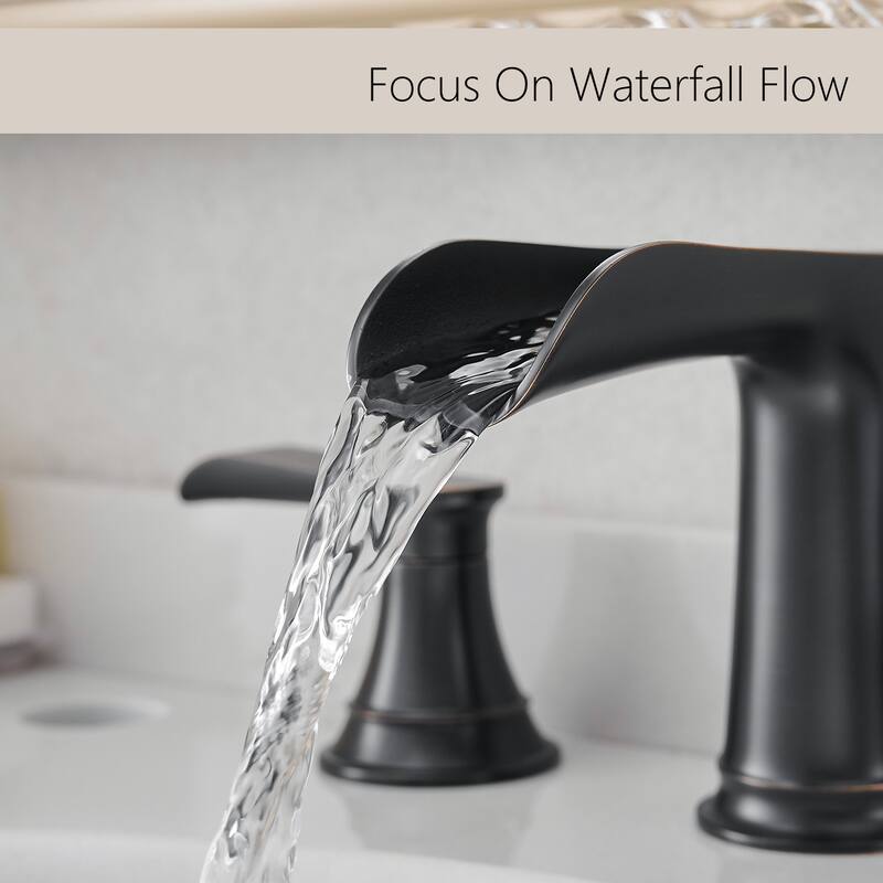 Modern 2 Handle Waterfall Bathroom Sink Faucet with Pop Up Drain Double Lever Handles, Fingerprint Resistant, 3 Holes
