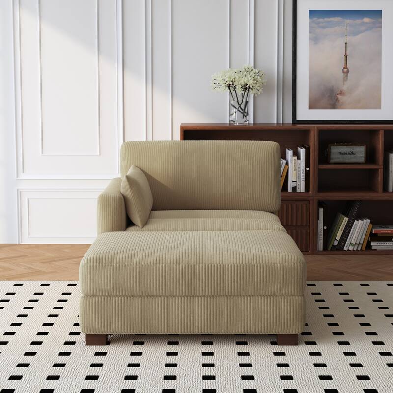 Modern 43'' Corduroy Comfy Sectional Chaise Lounge with Pillow