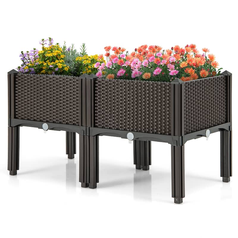 Gymax Elevated Plastic Raised Garden Bed Planter Kit for Flower - Brown