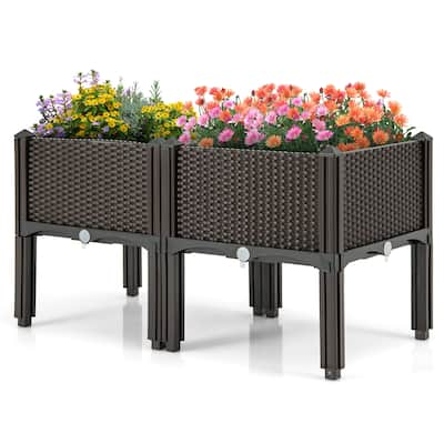 Gymax Elevated Plastic Raised Garden Bed Planter Kit for Flower