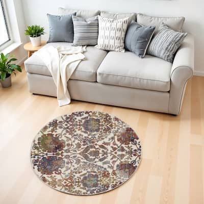 Buhaw Power Loomed Distressed Geometric Floral Traditional Non Skid Area Rug By HomeRoots - 48' X '48' X '0.5