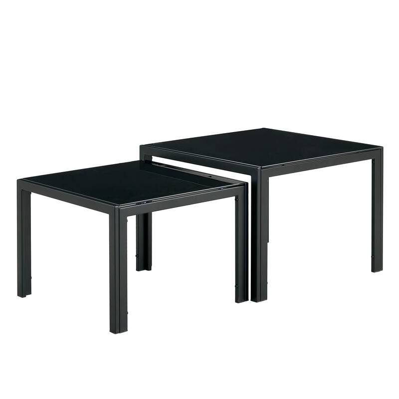 2 Piece Nesting Coffee Table Square Center Table Modern Stacking Table with Metal Frame End Table for Living Room,Bedroom